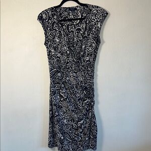 Chaps Navy blue and White Paisley Midi Dress